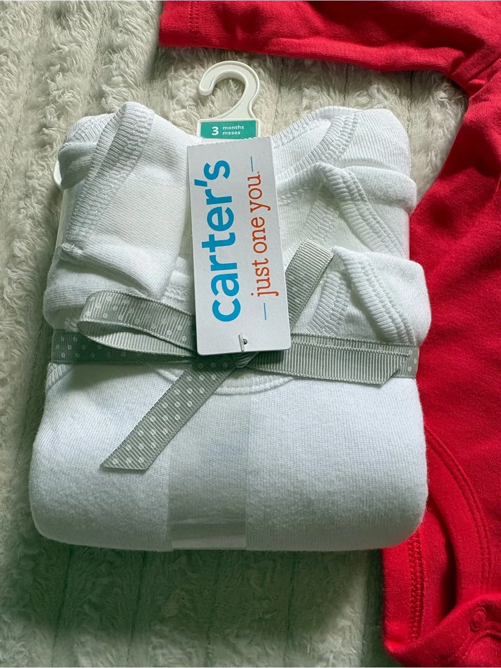 Carter's Red Long-Sleeve One-Piece with 3-Pack White Long Sleeve Bundle
